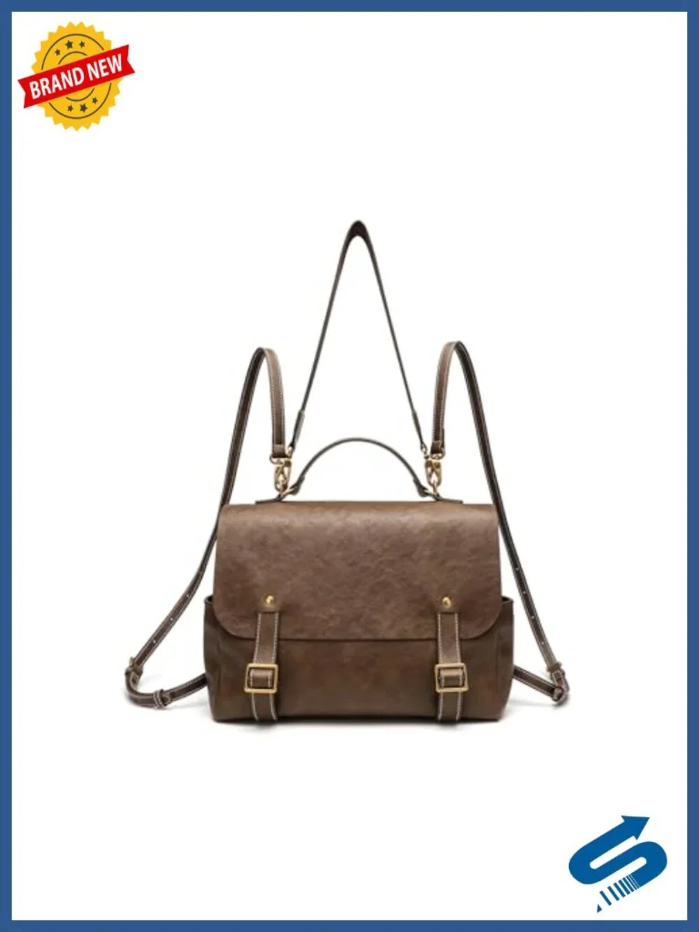 Vintage Faux Leather Convertible Satchel Backpack Purse Handbag